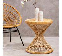 Natural Rattan Side Table with Twisted Base and Tight Weave Top | Mataram
