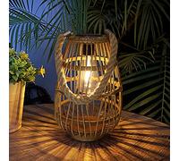 Natural Rattan Solar Lantern with Handle - Large Waterproof LED Decorative Garden Lights, Bright Rattan Solar Table Lamp for Yard, Patio, Wedding, Home Decoration