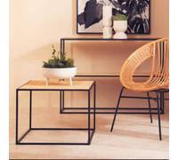 Natural Rattan Top and Black Metal Coffee Table | Depok