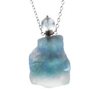 Natural Raw Crystal Pendant Necklace for Women Men Essential Oil Diffuser Perfume Bottle Green Fluorite Rough Crystal Pendant Chain Energy Spiral Jewelry Gifts