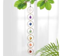 Natural Raw Crystal Stone 7 Chakras Wall Decor Healing Crystal Gemstone Outdoor Indoor Window Round Hanging Home Decoration (Gold Color)