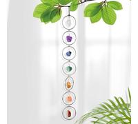 Natural Raw Crystal Stone 7 Chakras Wall Decor Healing Crystal Gemstone Outdoor Indoor Window Round Hanging Home Decoration (Silver Color)