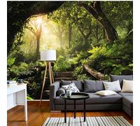 Natural Realism Sunlight Filters Through The Big Tree Panoramic Wall Mural, Yellow-Green Wallpaper 200x140cm (W x H), Modern Large-Scale Wall Art Mural Panoramic Poster for Living Room Bedroom Office