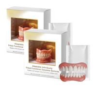 Natural Realistic Complete Cosmetic Dentures, Temporary Smile Veneers with Thermal Fit Beads, Decorative Upper Lower Teeth Set for Daily Photo & Social Occasion Wear (2pcs)