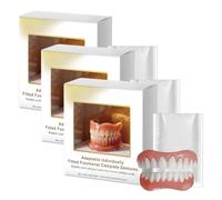 Natural Realistic Complete Cosmetic Dentures, Temporary Smile Veneers with Thermal Fit Beads, Decorative Upper Lower Teeth Set for Daily Photo & Social Occasion Wear (3pcs)