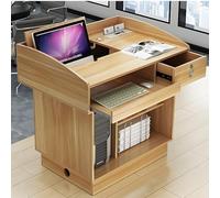Natural Reception Desk with Lockable Drawers - Front Desk Checkout Counter for Office, Retail, Clinic, and Salon - Compact Design for Enhanced Customer Service