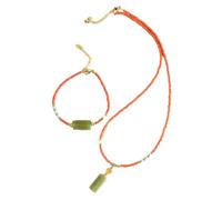 Natural Red Agate Hetian Jade Pearl Magnesite Jewelry Set, Handmade 17+4cm Bracelet & 42+4cm Necklace, Adjustable Gold Chain, Oriental Vintage for Women (Set)