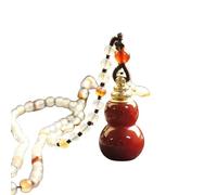 Natural Red Agate Pendant Fengshui Necklace Reiki Healing Gemtone Lucky Gourd Cord Chain for Men Women Essential Oil Diffuser Perfume Bottle Jewelry Gift