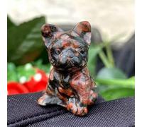 Natural Red Amphibole Quartz Crystal French Bulldog Stone Skull Carved Dog