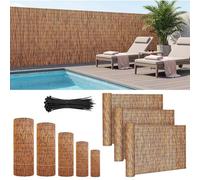 Natural Reeds Fence Privacy Screen for Garden Divider H 61/91/122/153/183cm Bamboo Fencing Roll with Cable Zip Ties Decorative Outdoor Sun Shade Panels for Balcony Backyard Patio Pool(H91xL488cm)