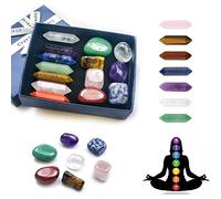 Natural Reiki Gemstone Wand Set in Box, Natural Reiki Gemstone Wand Set for Meditation Crystal Therapy Anxiety Relief Balancing Yoga Crystals and Gemstones for Beginner(14pcs)