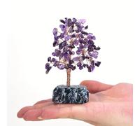 Natural Reiki Life Stone Base Copper Wire Tree Decor Feng Shui Spiritual Energy for Pink Home Office Desk ， Ideal Meditation Gift for Women Men-Purple