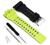 Natural Resin Replacement Watch Band Strap for Casio Mens G-Shock G-8900/GLS-8900/GR-8900/GW-8900/GD-100/GD-110/GD-120/GA-110/100/120/200/150/GLS-100/GA-300 (Black+Green)