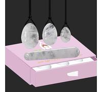 Natural Rock Quartz Yoni Eggs Set Kegel Exercise Drilled Jade Eggs White Crystal Yoni Wand Undrilled Stone Eggs-Drilled Set with Box