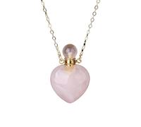 Natural Rose Quartz Crystal Necklaces Heart Crystal Stone Perfume Bottle Pendant Necklace Essential Oil Diffuser Pendant Necklace Jewelry Gift for Women