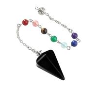 Natural Rose Quartz Crystal Pendulum, 7 Chakra Bead Chain, Metal Setting, Pointed Crystal Tip for Dowsing & Reiki Healing