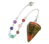 Natural Rose Quartz Crystal Pendulum, 7 Chakra Bead Chain, Metal Setting, Pointed Crystal Tip for Dowsing & Reiki Healing