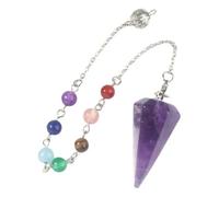 Natural Rose Quartz Crystal Pendulum, 7 Chakra Bead Chain, Metal Setting, Pointed Crystal Tip for Dowsing & Reiki Healing