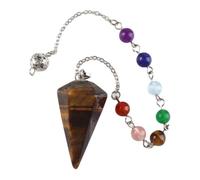 Natural Rose Quartz Crystal Pendulum, 7 Chakra Bead Chain, Metal Setting, Pointed Crystal Tip for Dowsing & Reiki Healing
