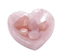 Natural Rose Quartz Heart Shaped Bowl Jewelry Tray Carvings Crystal Stones Cleansing Bowl Mineral Gemstones Reiki Healing Home Decoration