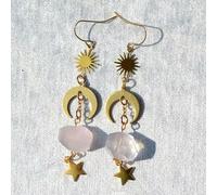 Natural Rough Crystal Quartz Earrings Crescent Moon Sun Star Hoop Earrings Gift-Rose Quartz