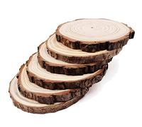 Natural Round Discs Rustic Wood Slices 6 Pcs 6.3-6.7 inch Unfinished Wood kit Circles Crafts Tree Slices with Bark Log Discs for DIY Arts and Wedding Christmas Ornaments