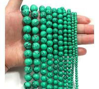Natural Round Stone Beads 4 6 8 10 12mm White Howlite Turquoise Red Pink Turquoises Loose Gem Bead for DIY Craft Ornament Making-Green-10mm APX 35pcs