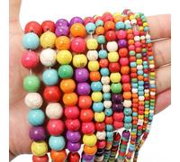 Natural Round Stone Beads 4 6 8 10 12mm White Howlite Turquoise Red Pink Turquoises Loose Gem Bead for DIY Craft Ornament Making-Colorful-8mm APX 45pcs