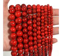 Natural Round Stone Beads 4 6 8 10 12mm White Howlite Turquoise Red Pink Turquoises Loose Gem Bead for DIY Craft Ornament Making-Red-10mm APX 35pcs