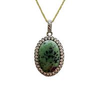 natural ruby zosite gemstone charm necklace green color oval shape 925 sterling silver pendant with 18 inch cable chain handmade jewellery for men & women healing positivity good luck |LK_S_GP_0147