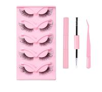 Natural Russian Eyelash Kit 20 Pairs False Eyelashes D Curl Natural 2 Styles Lightweight Thick Fluffy Comfortable Reusable Packs with Glue B4922