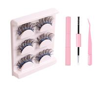Natural Russian Eyelash Kit 20 Pairs False Eyelashes D Curl Natural 2 Styles Lightweight Thick Fluffy Comfortable Reusable Packs with Glue B4922