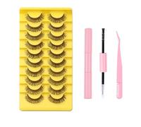 Natural Russian Eyelash Kit 20 Pairs False Eyelashes D Curl Natural 2 Styles Lightweight Thick Fluffy Comfortable Reusable Packs with Glue B4922