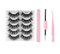 Natural Russian Eyelash Kit 20 Pairs False Eyelashes D Curl Natural 2 Styles Lightweight Thick Fluffy Comfortable Reusable Packs with Glue B4922