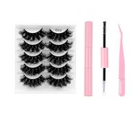 Natural Russian Eyelash Kit 20 Pairs False Eyelashes D Curl Natural 2 Styles Lightweight Thick Fluffy Comfortable Reusable Packs with Glue B4922