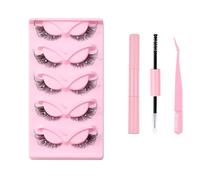 Natural Russian Eyelash Kit 20 Pairs False Eyelashes D Curl Natural 2 Styles Lightweight Thick Fluffy Comfortable Reusable Packs with Glue B4922