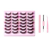 Natural Russian Eyelash Kit 20 Pairs False Eyelashes D Curl Natural 2 Styles Lightweight Thick Fluffy Comfortable Reusable Packs with Glue B4922