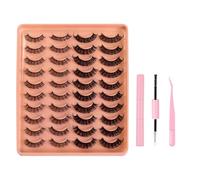 Natural Russian Eyelash Kit 20 Pairs False Eyelashes D Curl Natural 2 Styles Lightweight Thick Fluffy Comfortable Reusable Packs with Glue B4922