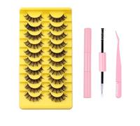 Natural Russian Eyelash Kit 20 Pairs False Eyelashes D Curl Natural 2 Styles Lightweight Thick Fluffy Comfortable Reusable Packs with Glue B4922