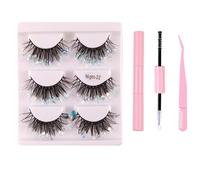 Natural Russian Eyelash Kit 20 Pairs False Eyelashes D Curl Natural 2 Styles Lightweight Thick Fluffy Comfortable Reusable Packs with Glue B4922