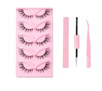 Natural Russian Eyelash Kit 20 Pairs False Eyelashes D Curl Natural 2 Styles Lightweight Thick Fluffy Comfortable Reusable Packs with Glue B4922