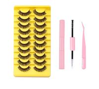 Natural Russian Eyelash Kit 20 Pairs False Eyelashes D Curl Natural 2 Styles Lightweight Thick Fluffy Comfortable Reusable Packs with Glue B4922