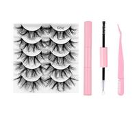 Natural Russian Eyelash Kit 20 Pairs False Eyelashes D Curl Natural 2 Styles Lightweight Thick Fluffy Comfortable Reusable Packs with Glue B4922
