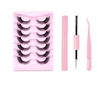 Natural Russian Eyelash Kit 20 Pairs False Eyelashes D Curl Natural 2 Styles Lightweight Thick Fluffy Comfortable Reusable Packs with Glue B4922
