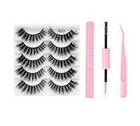 Natural Russian Eyelash Kit 20 Pairs False Eyelashes D Curl Natural 2 Styles Lightweight Thick Fluffy Comfortable Reusable Packs with Glue B4922