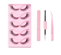 Natural Russian Eyelash Kit 20 Pairs False Eyelashes D Curl Natural 2 Styles Lightweight Thick Fluffy Comfortable Reusable Packs with Glue B4922