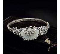 Natural S925 Sterling Silver And Tian Jade Bracelet Women Retro Do Old Wishful Gift (Metal Color : Silver jade bracelet)