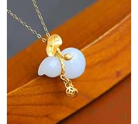 Natural S925 Sterling Silver Gilding Inlaid Necklace Pendant Women's Retro Simple Gift (Gem Color : White)