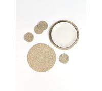 Natural Sabai Grass Placemats and Coasters Set of 4 - Eco-Friendly, Handwoven Dining Table Accessories from Odisha, India 30cm & 10cm