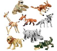 Natural Safari Forest Wild Animals Building Blocks Set, Giraffes, Foxes, Crocodiles, Kangaroos, Wolves, Sloths, Lions, Rhinos, DIY Animals Building Toy, Zoos Bricks Kits, Gifts for Kids and Adult